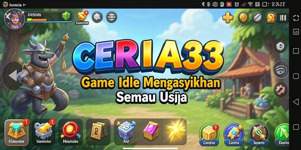 Screenshot gameplay CERIA33 dengan karakter lucu dan aktivitas Idle.