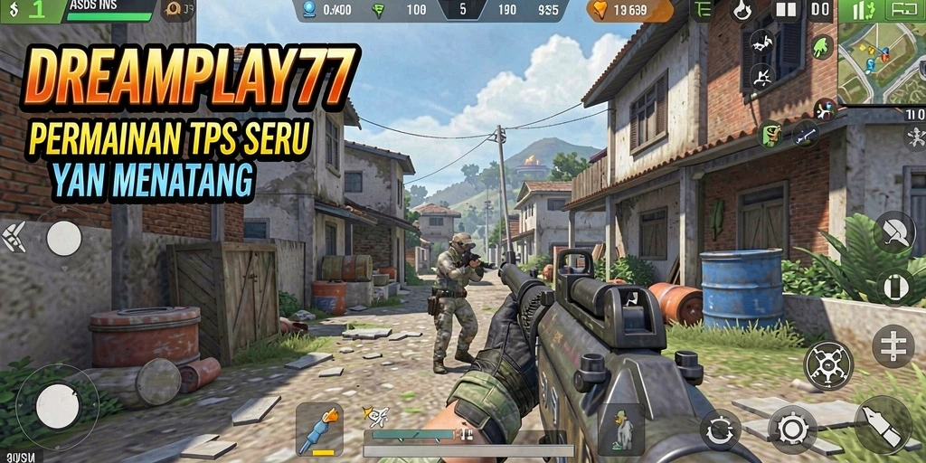 Tangkapan layar utama DREAMPLAY77 menampilkan aksi seru gameplay TPS.