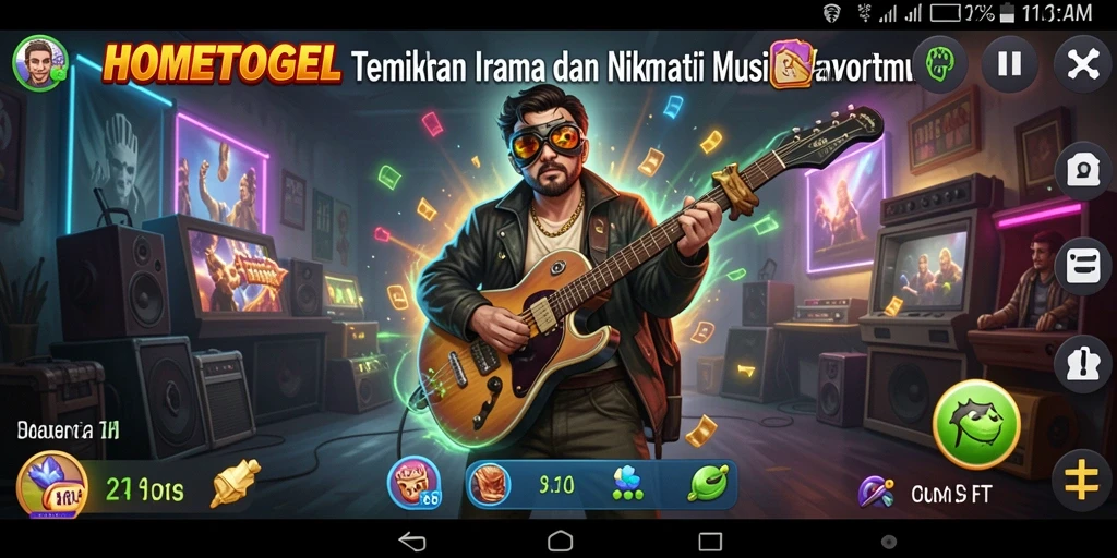 Tampilan gameplay HOMETOGEL yang seru dengan interaksi musik.
