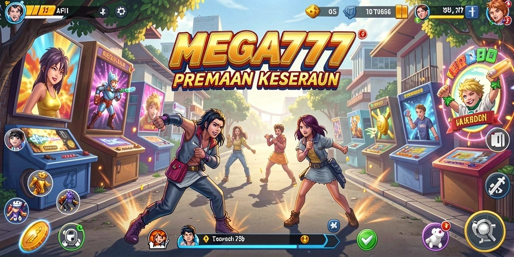 Screenshot utama MEGA777 menampilkan gameplay yang penuh aksi dan keseruan arcade.